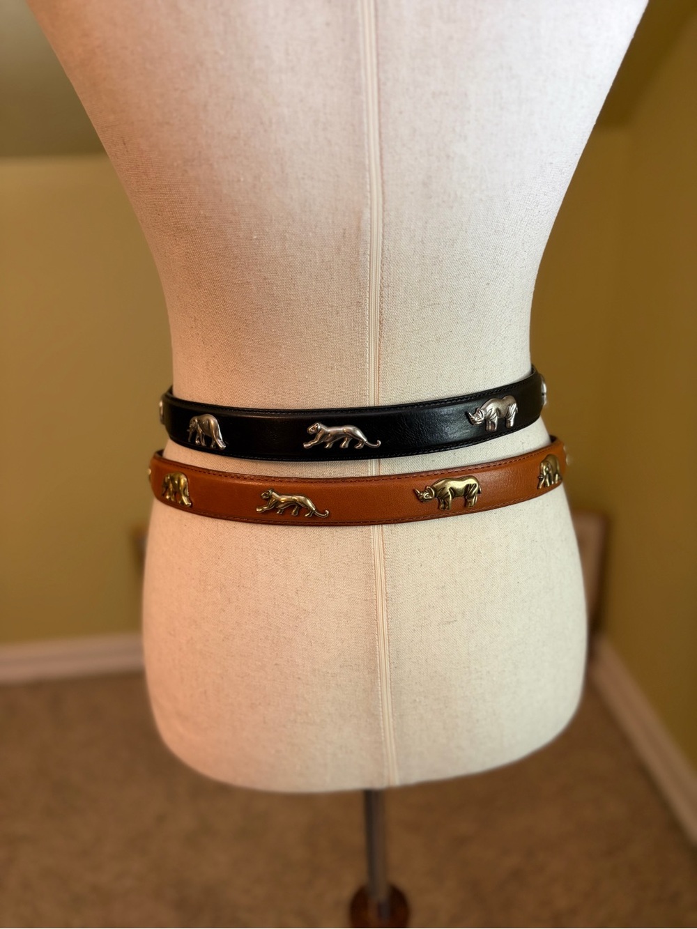 VTG 1992 Safari Belt Bundle Honest Genuine Leather Elephant Rhino Cheetah Med